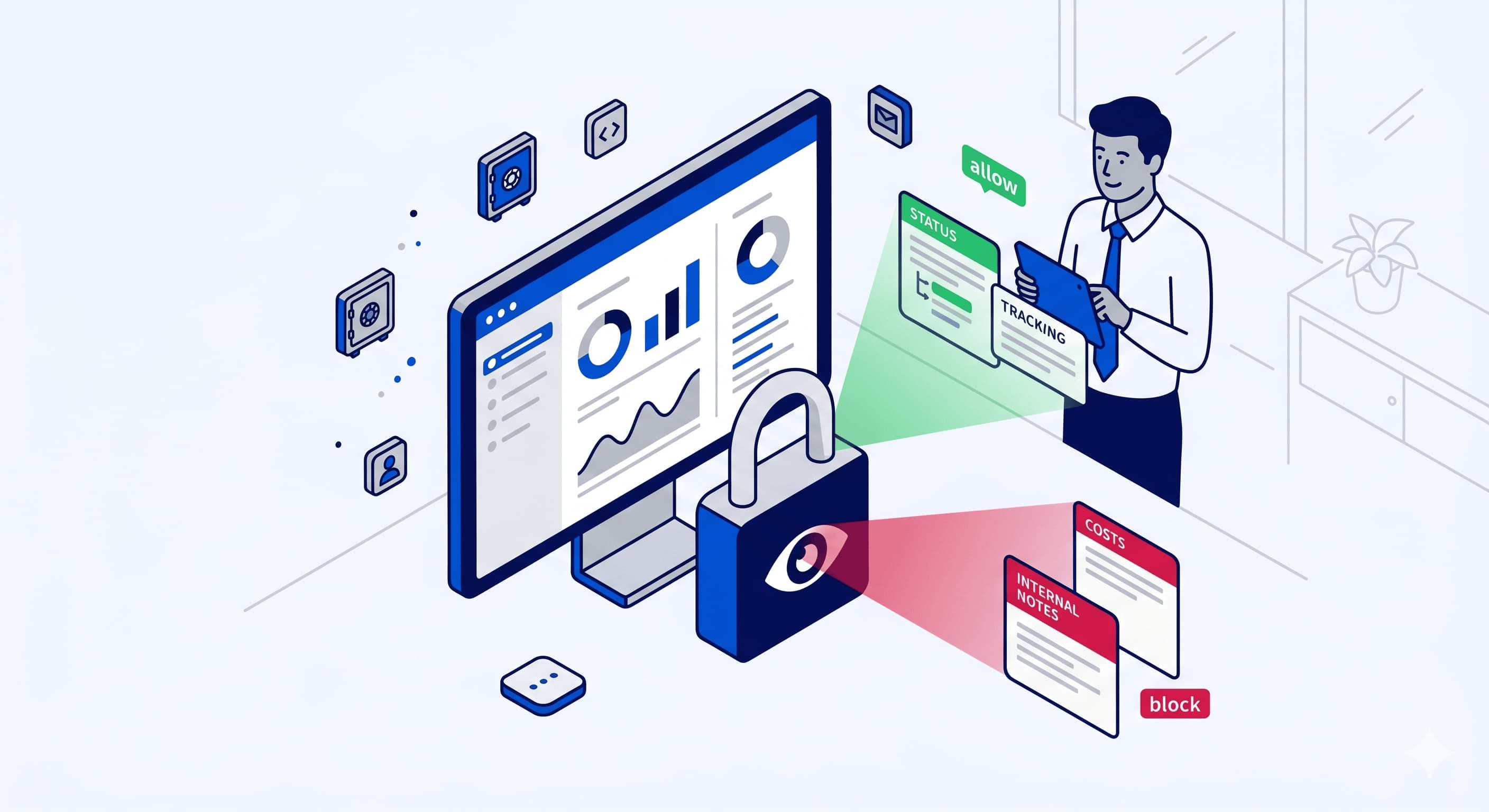 Dashboard del portal de clientes con seguimiento de operaciones y acceso controlado por permisos a estatus, costos y notas internas